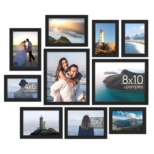 Produktbild: upsimples 10er Bilderrahmen Set, Schwarz Bilderrahmen Collage mit 3 Größe, 2 Fotos 20 x 25 cm (8 x 10 Zoll), 4 Fotos 13 x 18 cm (5 x 7 Zoll), 4 Fotos 10 x 15 cm (4 x 6 Zoll)