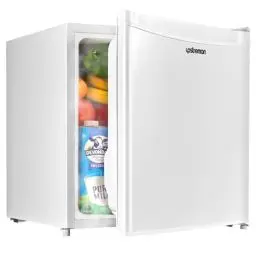 Produktbild: Upstreman 46L Mini Kühlschrank mit Eisfach, Temperaturregelung, energiesparend, leise, eintüriger Getränkekühlschrank, perfekt für Wohnheim, Küche, Büro, Schlafzimmer, Weiß-FR17
