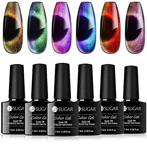 Produktbild: UR SUGAR UV Nagellack Magnetisch Set, Schellack Nagellacks Set 9D Cat Magnetisch Eye Gel Katzenauge Gel Nagellack Magnet Chamaeleon Gellack Glitzer Gelnägel Maniküre Geschenk 6 Farben