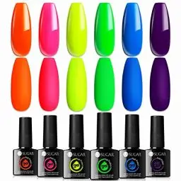 Produktbild: UR SUGAR UV Nagellack Neon 6 Farben Blau Rot Gelb, Schellack Set Gelnägel Set UV Gel Farbgel für Nägel Soak Off Halloween 6 Flaschen Geschenkset