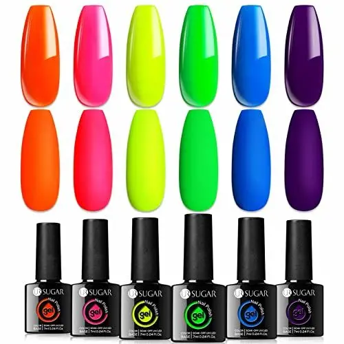 Produktbild: UR SUGAR UV Nagellack Neon 6 Farben Blau Rot Gelb, Schellack Set Gelnägel Set UV Gel Farbgel für Nägel Soak Off Halloween 6 Flaschen Geschenkset