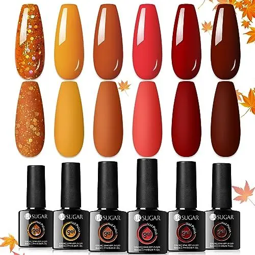 Produktbild: UR SUGAR UV Nagellack Herbst Schellack Set 6 Farben Braun Rot Glitzer Gel Winter Kürbis Orange Nude Soak Off Nägel Gellack für Nagelstudio Kit DIY zu Hause Salon Halloween Weihnachten