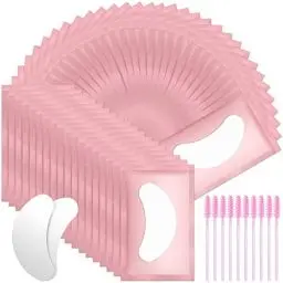 Produktbild: URAQT Augenpads für Wimpernverlängerung, 50 Paar Wimpernpads, Wimpern Extension Pads mit 10 Stück Wimpernbürste, Wimpernverlängerung Augen Pads Eye Patch für Eyelash Extensions (Rosa)