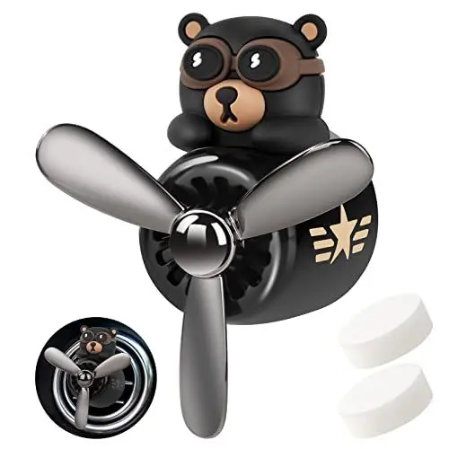 Produktbild: URAQT Auto Diffuser,Cartoon Bär Pilot Auto Lufterfrischer Automotive Air Outlet Lüfterfrischer Vent Clips Auto Innendekorationszubehör Auto Parfüm Diffusor Mit 2 x Aromatherapie Tabletten Schwarz