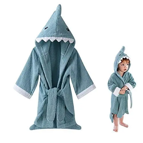 Produktbild: URAQT Baby Kleinkinder Kids Bademantel mit Kapuze, Kapuzenbademantel Kapuzenhandtuch Niedlichen, Einheitsgröße, Blau Hai