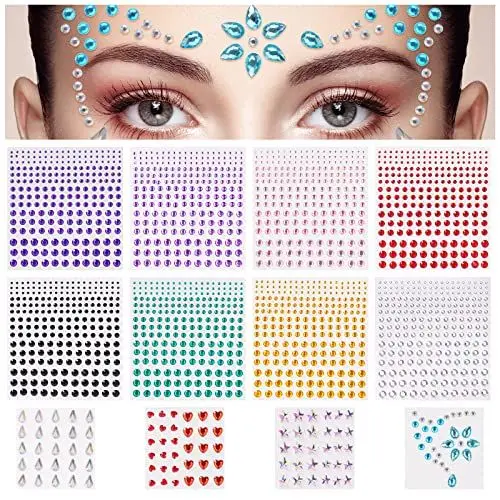 Produktbild: URAQT Glitzersteine Selbstklebend, 12 Blätter Strasssteine Selbstklebend Bunt Selbstklebende Schmucksteine, Gesicht Strasssteine, Crystal Edelstein zum Aufkleben für Gesicht Fingernagel Dekorationen