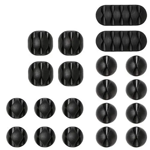 Produktbild: URAQT Kabelclips Kabelhalter, Vielzwecke Kabelführung Kabel Organizer Set für Schreibtisch, Netzkabel, USB Ladekabel, Ladegeräte, Audiokabel, 20 Stück, Schwarz