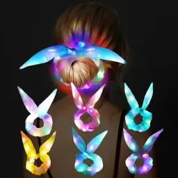 Produktbild: URAQT Leuchtende Haargummis, 6PCS Hasen Ohren Party Accessoires, Leuchtende Haarbänder Neon Haargummi, Haargummis Damen Mädchen Haarschmuck Festival Accessoires für Weihnachten, Geburtstag, Neujahr