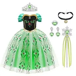 Produktbild: URAQT Mädchen Kostüm Kleid, Kinder Prinzessin Kostüm für Karneval Party Cosplay Verkleidung Halloween Fest Geburtstag, mit Zubehör Krone Zauberstab, 120CM