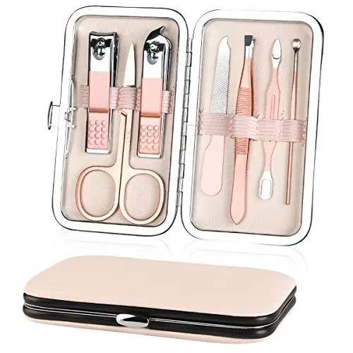 Produktbild: URAQT Maniküre Set,7pcs Pediküre Kit Nagelset Nageletui Nagelknipser, Edelstahl Ledertasche Nagel Schere Nagelpflege etui Reise Beauty für Zuhause, Reisen