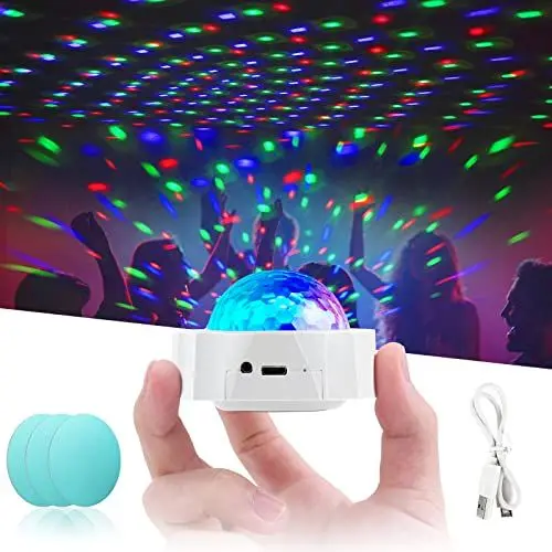 Produktbild: URAQT Mini Discokugel Licht, 3 Farben RGB Mini Discolicht Partylicht USB Wiederaufladbares Sound Aktivierte Discokugel LED Musikgesteuert Bühnenlicht für Alle Partys und Autoinnendekoration