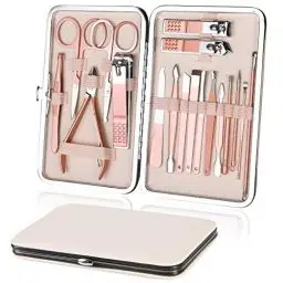Produktbild: URAQT Nagelknipser, 18-teiliges Maniküre Pediküre Set, Damen Edelstahl Werkzeuge, Professionelle Beauty Nagelpflege Kit für Zuhause, Reisen (Roségold)