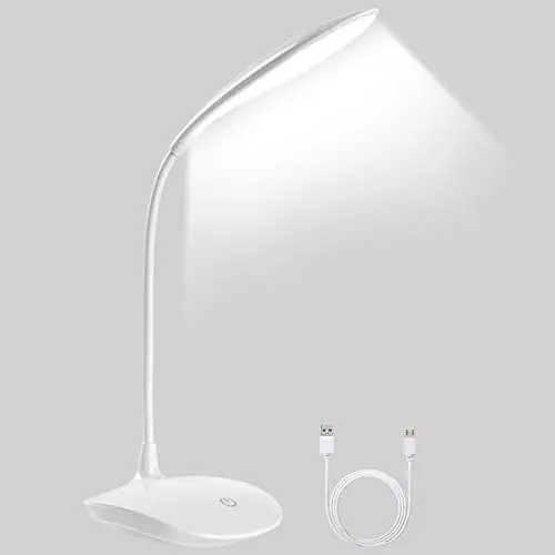 Produktbild: URAQT Schreibtischlampe LED, 360° Flexibel Tischlampe 3 Helligkeitsstufen Akku Tischlampe Kabellos 1200 mAh LED Tischlampe Dimmbar USB Anschluss Schreibtischlampe Kinder mit Touch Steuerung