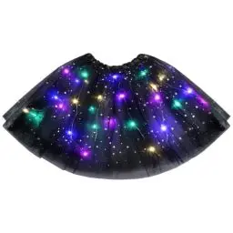 Produktbild: URAQT Tüllrock Damen LED Tütü Erwachsene, Tutu Rock LED, Minirock Mit LED Lichter für Fasching Karneval Motto Party Ballett Tanzen Fancy Dress Halloween Kostüm, 40CM(Schwarz)