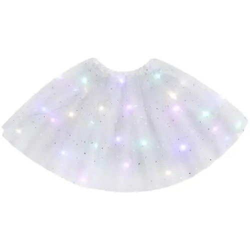 Produktbild: URAQT Tüllrock Damen LED Tütü Erwachsene, Tutu Rock LED, Minirock Mit LED Lichter für Fasching Karneval Motto Party Ballett Tanzen Fancy Dress Halloween Kostüm, 40CM(Weiß)