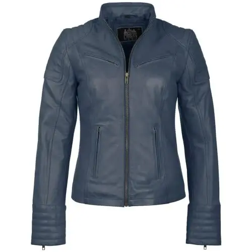 Produktbild: URBAN 5884 Damen Lederjacke, Jacke aus echtem Lammfell, Kurz und Enganliegend, Glattes und Weiches Leder, Blau, M