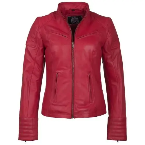 Produktbild: URBAN 5884 Damen Lederjacke, Jacke aus echtem Lammfell, Kurz und Enganliegend, Glattes und Weiches Leder, Rot, 2XL
