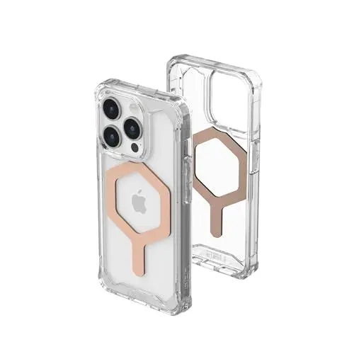 Produktbild: URBAN ARMOR GEAR UAG Hülle Kompatibel mit iPhone 15 Pro Hülle 6,1 Zoll Plyo Ice/Roségold Eingebauter Magnet Kompatibel mit MagSafe Charging Rugged Anti-Vergilbung Transparent Klar Schutzhülle