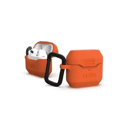 Produktbild: URBAN ARMOR GEAR Standard Issue Silikon Case für die Apple AirPods 2021 Hülle (Texturiertes antibakterielles Silikon, Abnehmbarer Karabinerhaken, Wireless-Charging kompatibel) Orange