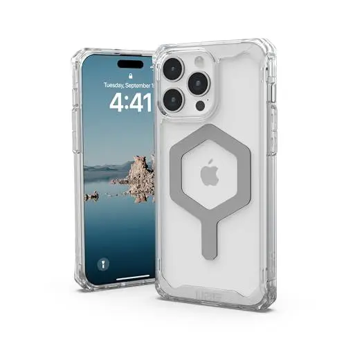 Produktbild: URBAN ARMOR GEAR UAG (Aktualisierte Ver) Kompatibel mit iPhone 15 Pro Max Hülle 6,7 Zoll Plyo Ice/Silber Eingebauter Magnet Kompatibel mit MagSafe Charging Rugged Anti-Vergilbung Transparent Klar