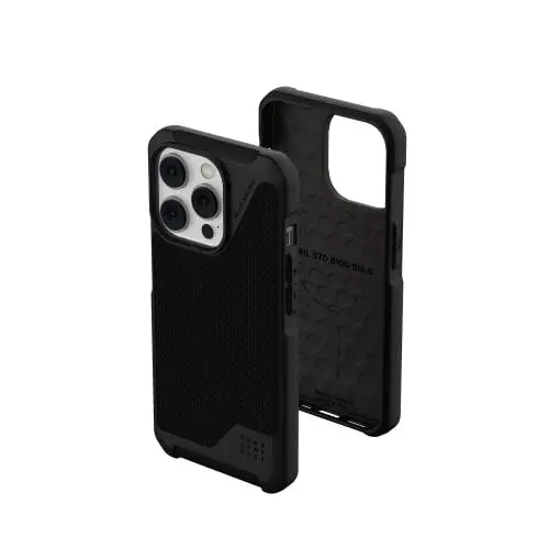 Produktbild: Urban Armor Gear Metropolis LT Hülle kompatibel mit Apple iPhone 14 Pro (Fallschutz nach Militärstandard, Wireless Charging (Qi) / Magnetische Aufladung kompatibel) Kevlar schwarz, 114050113940
