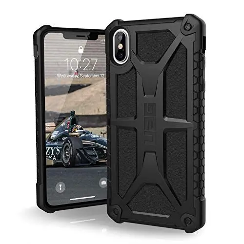 Produktbild: Urban Armor Gear Monarch Hülle für das Apple iPhone Xs Max Handyhülle nach US-Militärstandard (Qi kompatibel, Sturzfest, Verstärkte Ecken, Leder) - Matt Schwarz - 6.46 Zoll