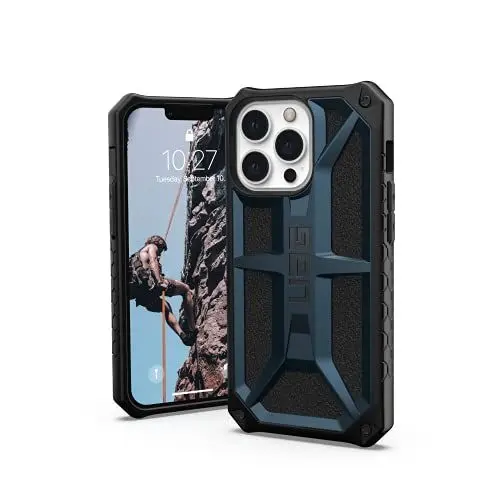 Produktbild: Urban Armor Gear Monarch Schutzhülle kompatibel mit Apple iPhone 13 Pro (Wireless Charging kompatibel, 5-Schichten Schutz nach Militärstandard, Erhöhter Rand) blau (Mallard)