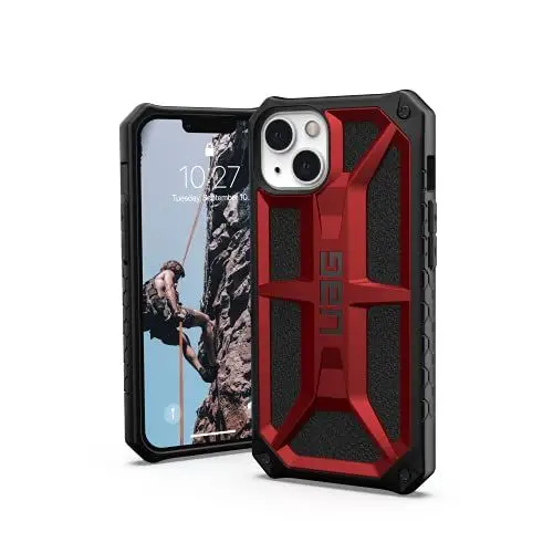 Produktbild: Urban Armor Gear Monarch Schutzhülle kompatibel mit Apple iPhone 13 (Wireless Charging kompatibel, 5-Schichten Schutz nach Militärstandard, Erhöhter Rand) rot (crimson)