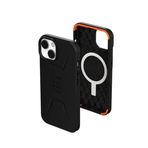 Produktbild: Urban Armor Gear UAG Civilian Hülle kompatibel mit Apple iPhone 14-13 (Wireless Charging-Magnetische Aufladung, Sturzfeste Handyhülle, Erhöhter Rand) schwarz, 114036114040