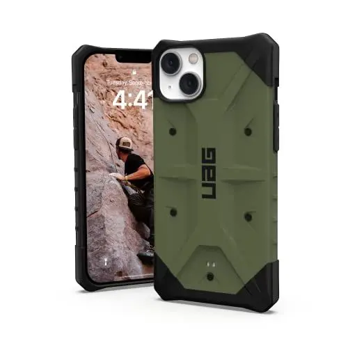 Produktbild: Urban Armor Gear UAG Pathfinder Hülle kompatibel mit Apple iPhone 14 Plus (Wireless Charging kompatibles Cover, Fallschutz nach Militärstandard, Ultra Slim Bumper) Olive