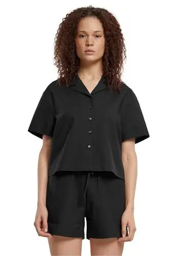 Produktbild: Urban Classics Damen Bluse Ladies Seersucker Shirt, weite Bluse für Frauen, Kurzarm, black, M