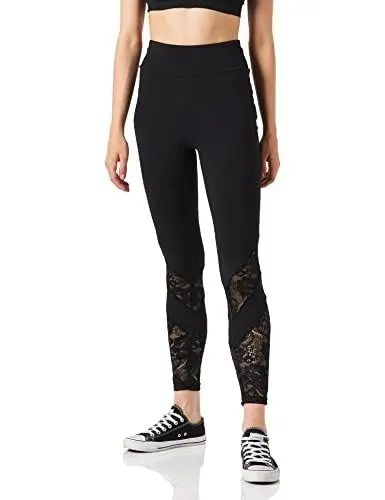 Produktbild: Urban Classics Damen Dames High waist Lace Inset Leggings, Schwarz, M EU