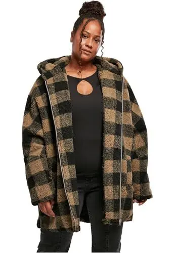 Produktbild: Urban Classics Damen Jacke Ladies Hooded Oversized Check Sherpa Jacket softtaupe/black L