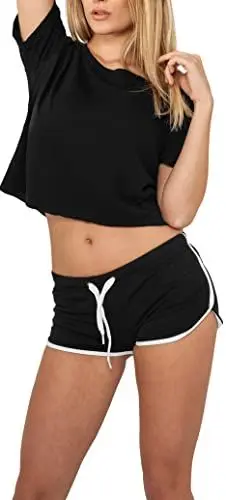 Produktbild: Urban Classics Damen Ladies French Terry Hotpants Short, Mehrfarbig (blk/wht 50), 36 (Herstellergröße: S)