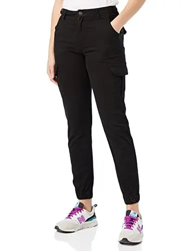 Produktbild: Urban Classics Damen Ladies High Waist Cargo Pants Hose, Schwarz (Black 00007), W(Herstellergröße: 29)