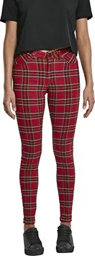 Produktbild: Urban Classics Damen Ladies Skinny Tartan Pants Hose, per Pack Mehrfarbig (red/blk 00200), W(Herstellergröße: 30)