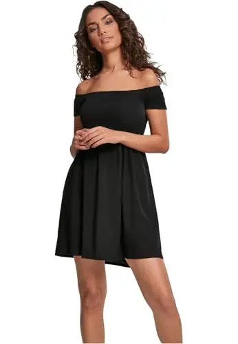 Produktbild: Urban Classics Damen Ladies Smoked Off Shoulder Dress Kleid, per Pack Schwarz (Black 00007), 38 (Herstellergröße: M)