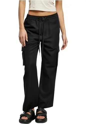Produktbild: Urban Classics Damen Ladies Vicose Straight Leg Cargo Pants Hose, Black, L
