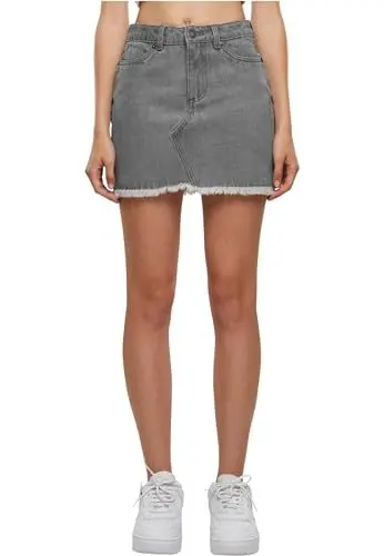 Produktbild: Urban Classics Damen Rock Ladies Heavy Mini Denim Skirt, Jeans Minirock, kurzer Jeansrock mit offenem Saum