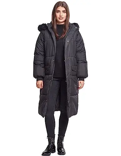 Produktbild: Urban Classics Damen Ladies Oversize Faux Fur Puffer Coat Jacke, Schwarz (Blk/Blk 00017), XS EU