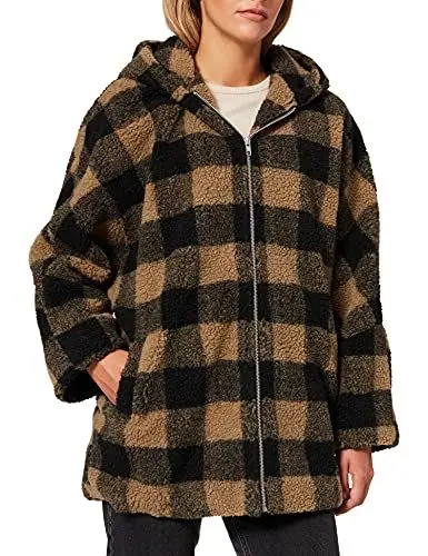 Produktbild: Urban Classics Damen TB3056-Ladies Hooded Oversized Check Sherpa Jacket Jacke, softtaupe/Black, S