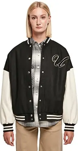 Produktbild: Urban Classics Damen TB5436-Ladies Oversized Big U College Jacket Jacke, Black/palewhite, L