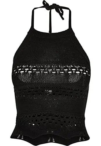 Produktbild: Urban Classics Damen Top Ladies Short Crochet Knit Neckholder Top Black 3XL