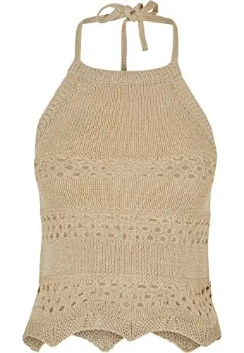 Produktbild: Urban Classics Damen TB5495-Ladies Short Crochet Knit Neckholder Top Trägershirt/Cami Shirt, softseagrass, L