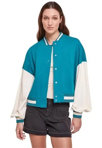 Produktbild: Urban Classics Damen TB6003-Ladies Oversized 2 Tone College Terry Jacket Jacke, watergreen/whitesand, XS