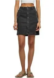 Produktbild: Urban Classics Damen TB6039-Ladies Organic Stretch Button Denim Skirt Rock, Black Washed, 28