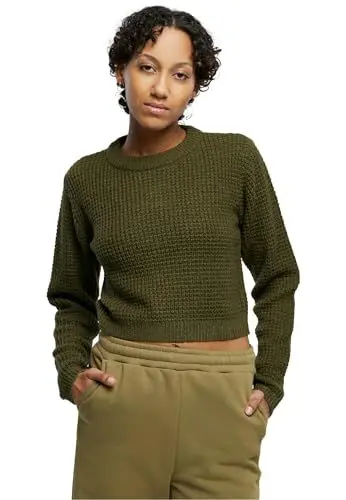 Produktbild: Urban Classics Damen TB6076-Ladies Short Waffle Sweater Sweatshirt, summerolive, L