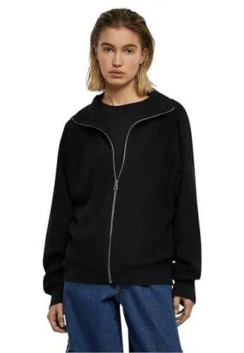 Produktbild: Urban Classics Damen TB6143-Ladies Knitted Zip Cardigan Strickjacke, Black, 4XL