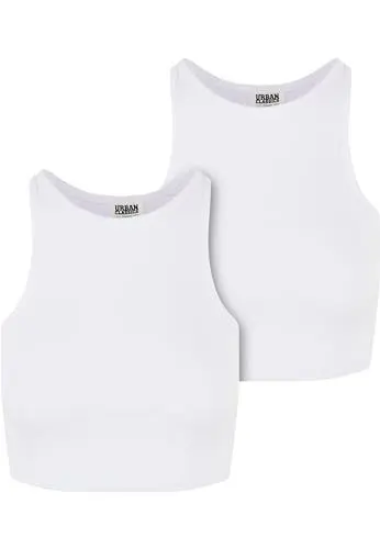 Produktbild: Urban Classics Damen Top Ladies Organic Cropped Rib Top 2-Pack, 2er Pack bauchfreies Frauen Top, Bio-Baumwolle, white/white, XL