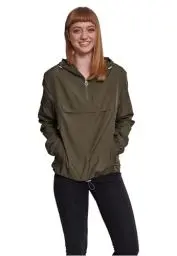 Produktbild: Urban Classics Damen Ladies Basic Pull Over Jacket, Dark Olive, XXL EU